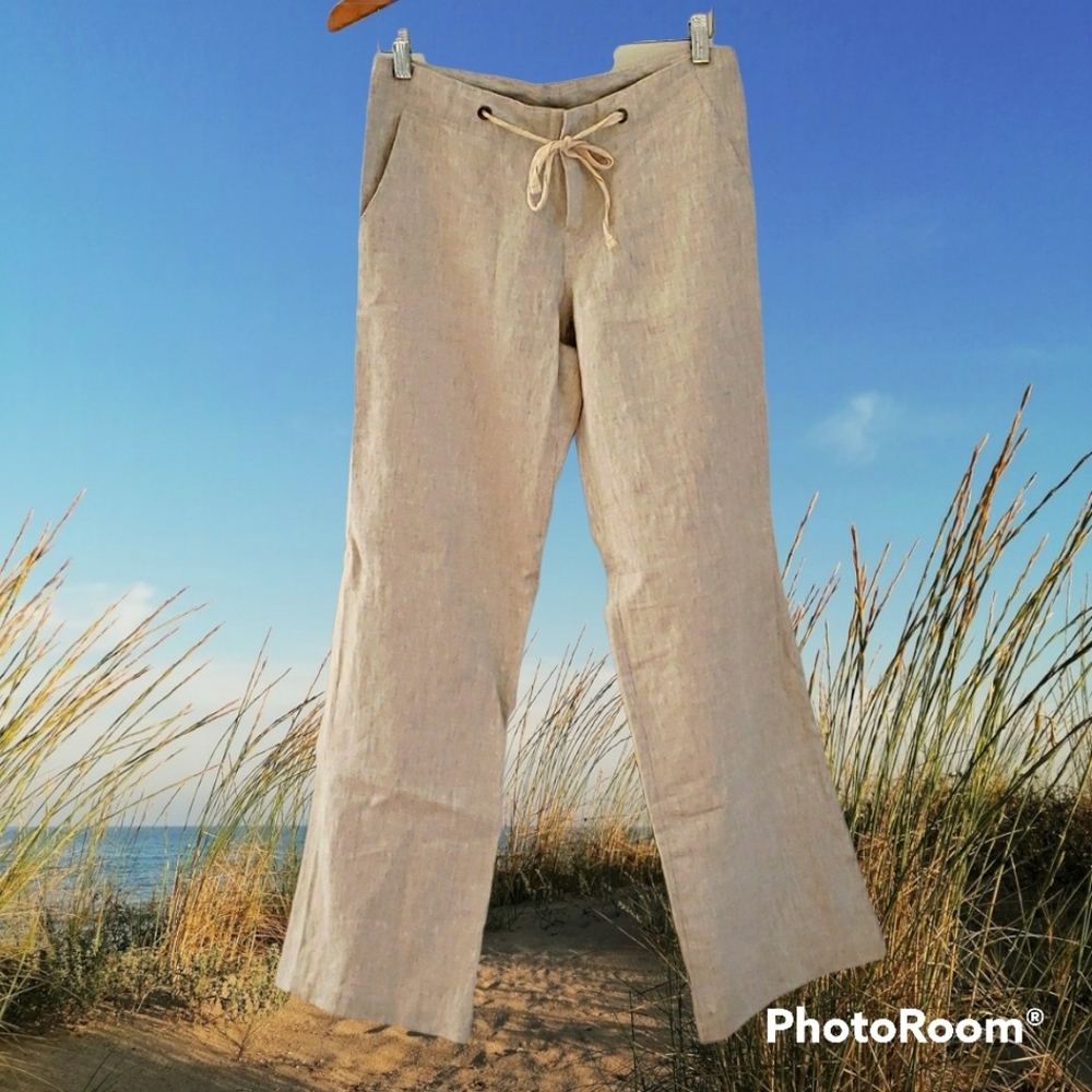 Sacred Threads Wide Leg Linen Pants Nature M